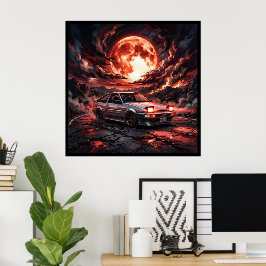 Poster Toyota Trueno AE86 Sob uma Lua Carmesim