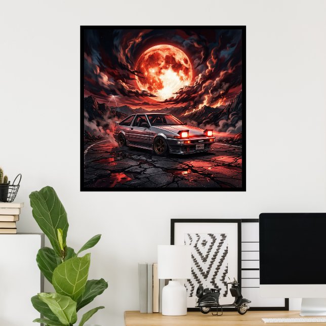 Poster Toyota Trueno AE86 Sob uma Lua Carmesim (Escritório em casa)