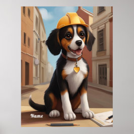 Poster Trabalhador Adorável de Construção Cão Cachorro Ar