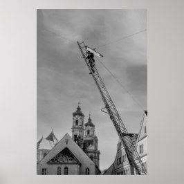 Poster Trabalhador Europeu de Luz Preto e Branco 1968