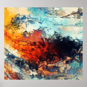 Poster Trabalho de arte Contemporâneo Abstrato Colorida