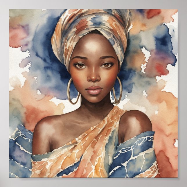 Poster Trabalho de arte de aquarela africana (Frente)