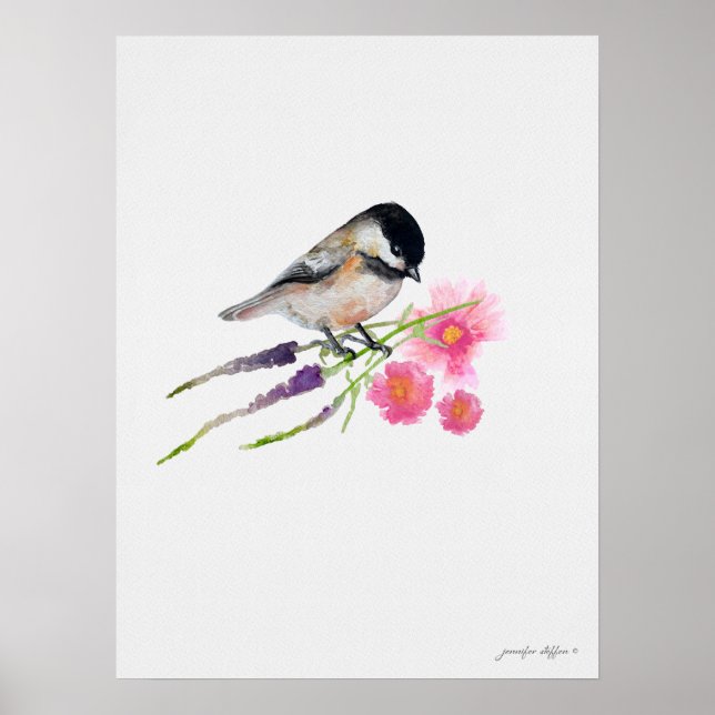 Poster Trabalho de arte de Aquarela de Chickadee Sweet co (Frente)