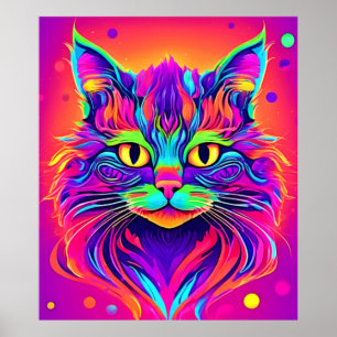 Poster Trabalho de arte de Cabeça de Gato Colorida