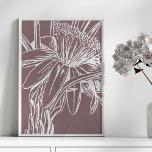 Poster Trabalho de arte de Desenho de Linha Floral Botâni<br><div class="desc">Um belo desenho moderno minimalista de uma flor bonito em ameixa empoeirada</div>