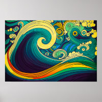 Trabalho de arte de Ondas Hippie Coloridas abstrat