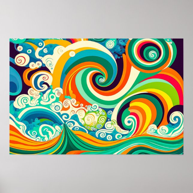 Poster Trabalho de arte de Ondas Hippie Coloridas abstrat (Frente)