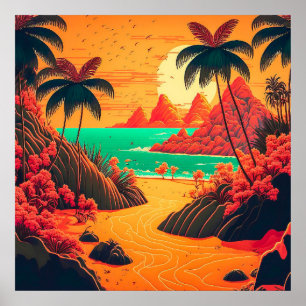 Poster Trabalho de arte de Paisagem Tropical de Verão Col