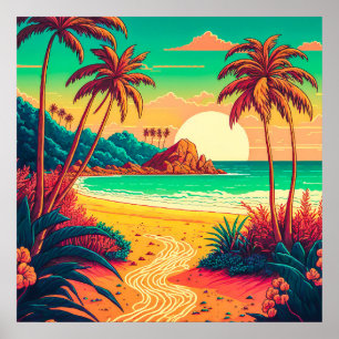Poster Trabalho de arte de Paisagem Tropical de Verão Col