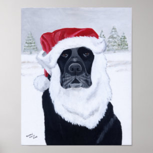 Pôster Trabalho de arte de Papai noel de Natal Black Labr