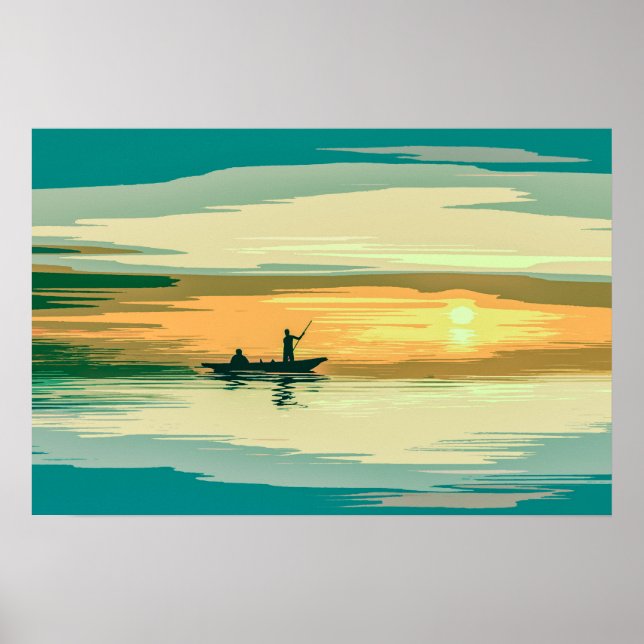 Poster Trabalho de arte de pesca simples de nascer do sol (Frente)