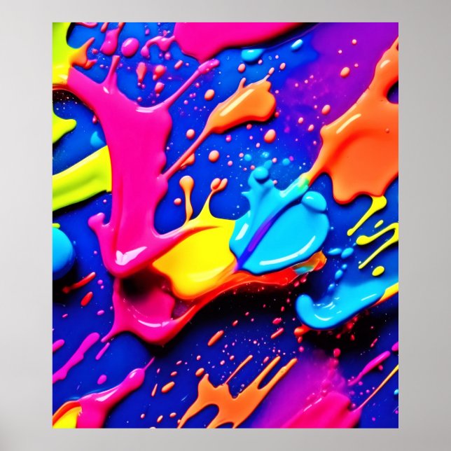 Poster Trabalho de arte de Splatter de Tinta Neon Vibrant (Frente)