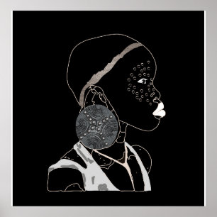 Poster Trabalho de arte preto e branco de menina africana