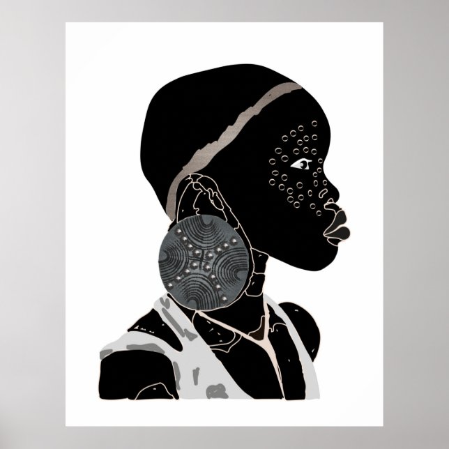 Poster Trabalho de arte preto e branco de menina africana (Frente)