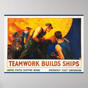 Poster Trabalho em equipe constrói navios