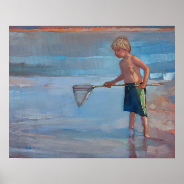 Pôster Trabalho em rede - Menino com rede na praia (Frente)