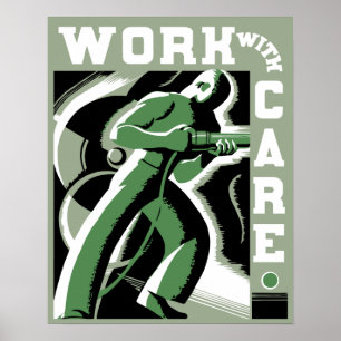 Pôster Trabalho retro do art deco do vetor com cuidado