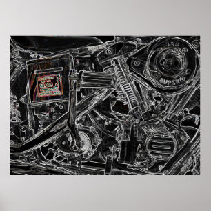 Poster Trabalhos de arte da motocicleta velha de Harley -