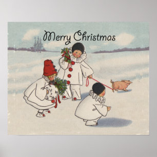 Pôster Trabalhos de arte das crianças da neve do Feliz