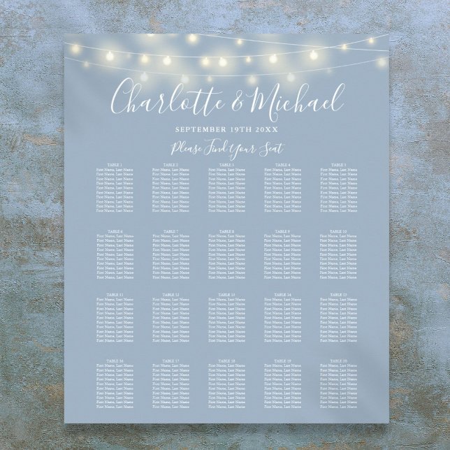 Poster Traçado De Casamento Azul Dusty De Luzes De Corda (String Lights Dusty Blue Wedding Seating Chart)