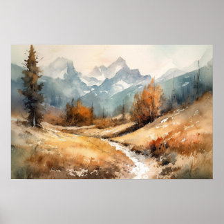 Poster Traçado por aquarela montanhais inverno