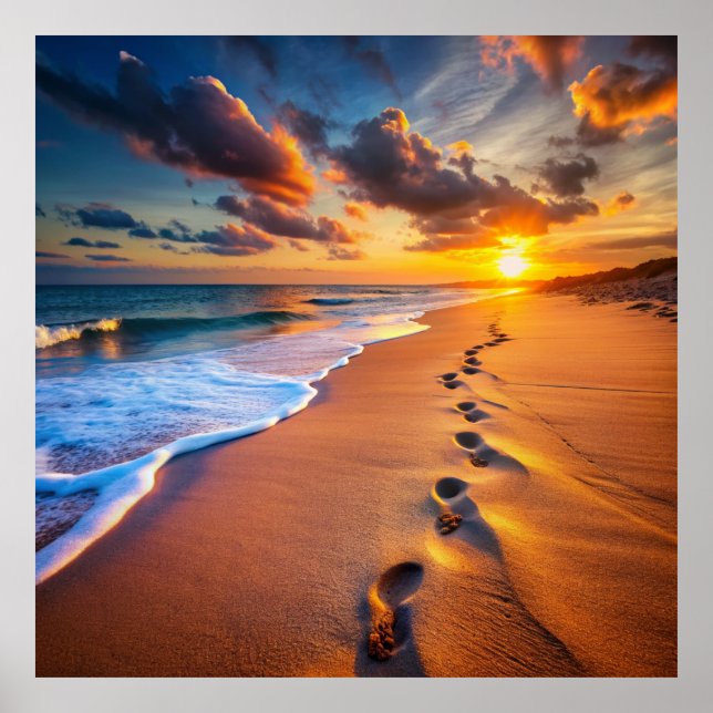 Poster traces de pas sur la plage (Frente)