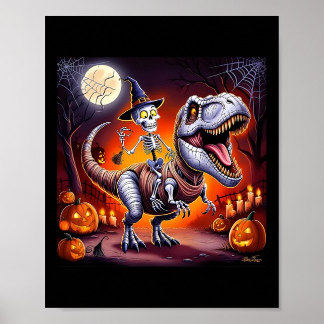 Poster Traço T-rex do Esqueleto Halloween (Frente)