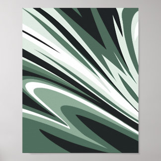 Poster Traços de pincel abstrato em verde e branco
