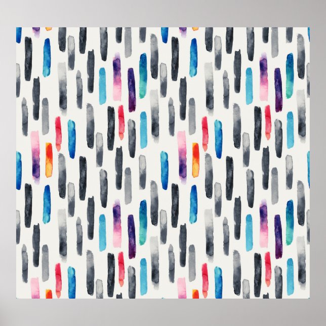 Poster Traços de pincel de aquarela, padrão sem costura c (Frente)