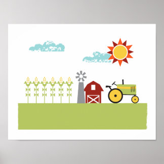 Poster Tractor and farm illustration art print