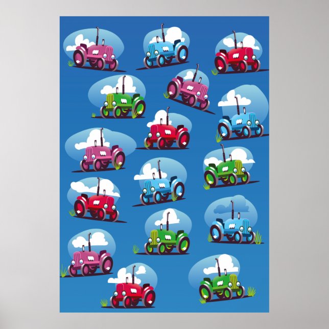 Poster Tractor Pattern (Blue Background) (Frente)