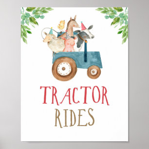 Poster Tractor Rides Farm Animals Barnyard Boy Birthday P