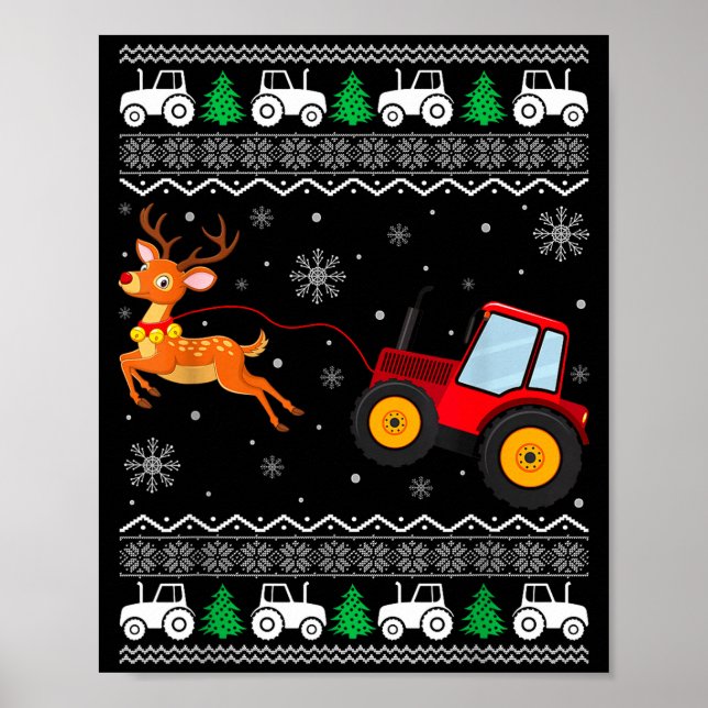 Poster Tractor Ugly Christmas Tree Holiday Funny Xmas Boy (Frente)