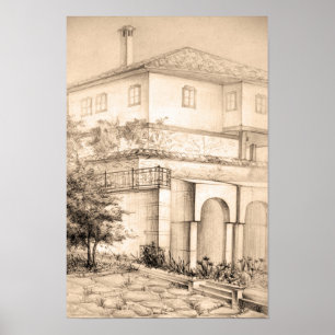 Poster tradicional da arte do lápis da casa da