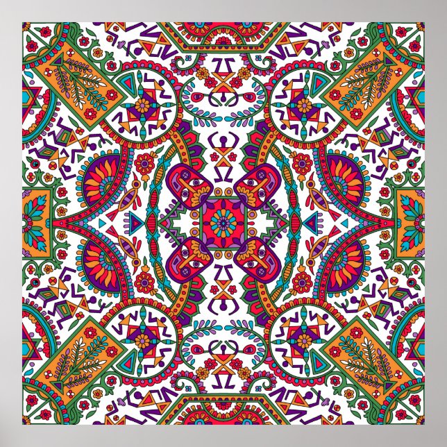 Poster Tradicional Folk Art Allover Designart, étnico, ba (Frente)
