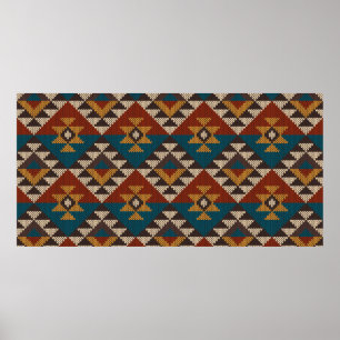 Poster Tradicional Tribal Aztec padrão contínuo em w