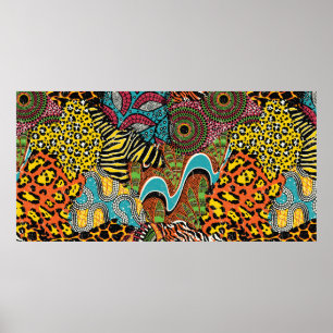 Poster Traditional african fabric and wild animal skins p