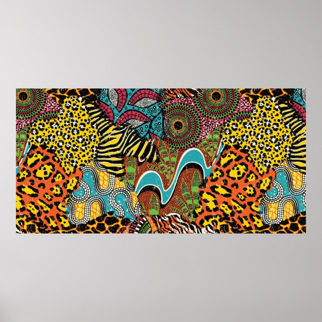 Poster Traditional african fabric and wild animal skins p (Frente)