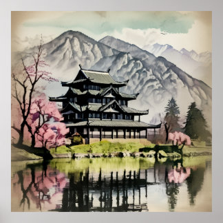 Poster Traditional Castle On Lake