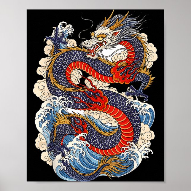 Poster Traditional Chinese Dragon East Asia Dragon Ukiyoe (Frente)