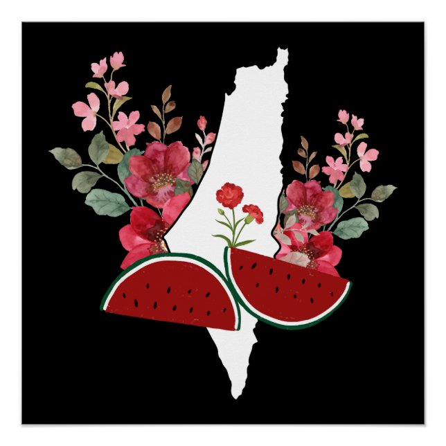 Pôster Traditional Palestine elements in palestine map (Frente)