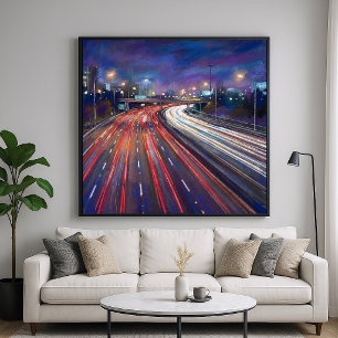 Poster Tráfego Noturno - Estilo de Pintura Pastel