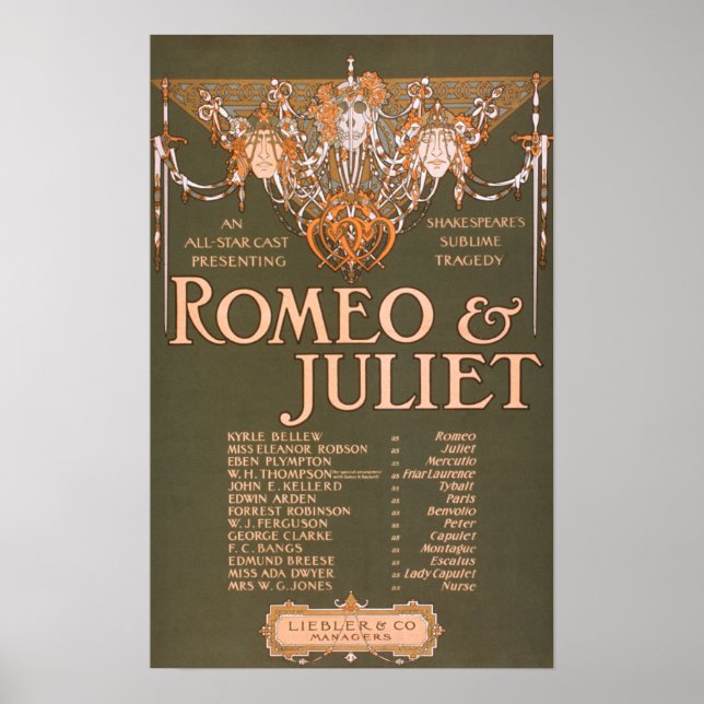 Poster Tragédia Sublime de Shakepeare "Romeu e Julieta" (Frente)