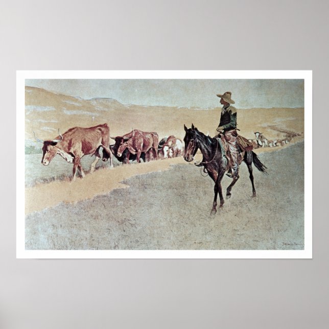 Pôster Trailing Texas Longhorns (óleo na canvas) (Frente)