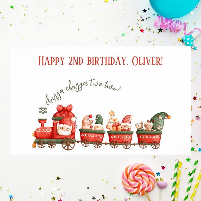 Poster Train 2nd Birthday Watercolor Santa Party Express  (Criador carregado)