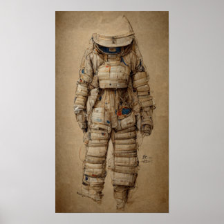 Poster Traje astronauta, estilo Leonardo da Vinci