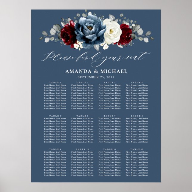 Poster Traje Azul Borgonha Branca de Ivory Boho (Frente)