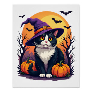 Pôster Traje de Halloween de Gato Preto Retro para Homens