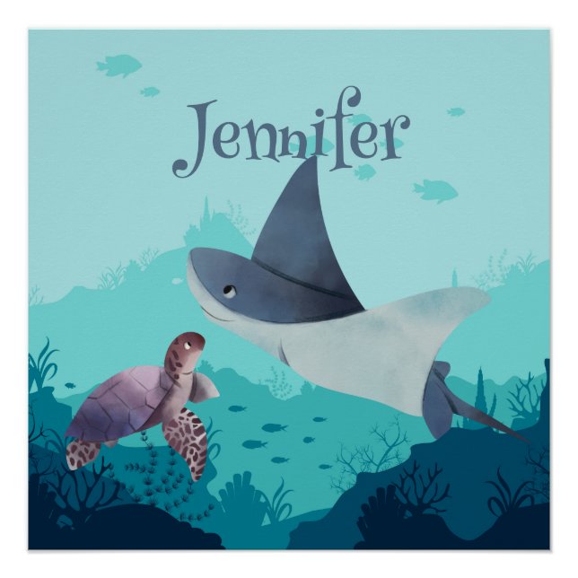 Pôster Traje personalizado e tartaruga sob o mar (Frente)