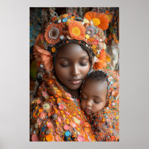 Poster Traje Tradicional Eetéreo Mãe Filho Vibrante